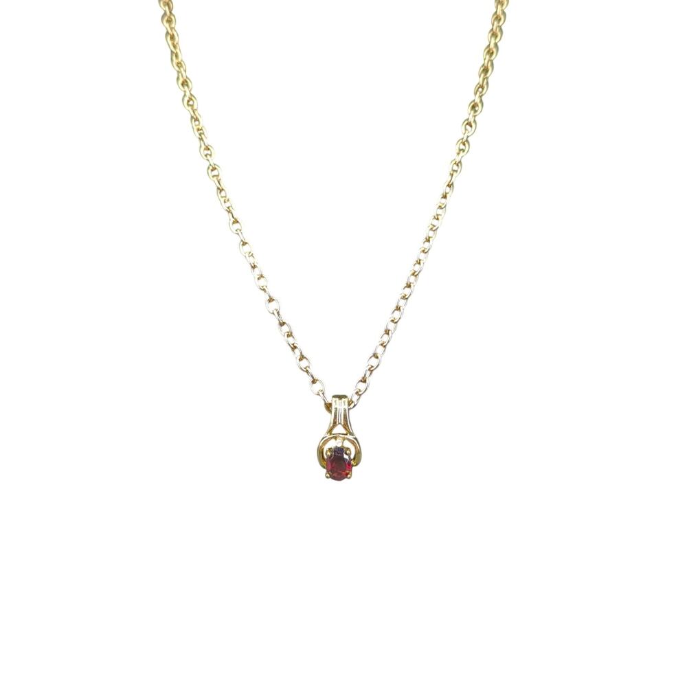 Vintage Fashion Necklace Gold-Tone Teardrop Pendant Necklace Ruby Red Stone 18"